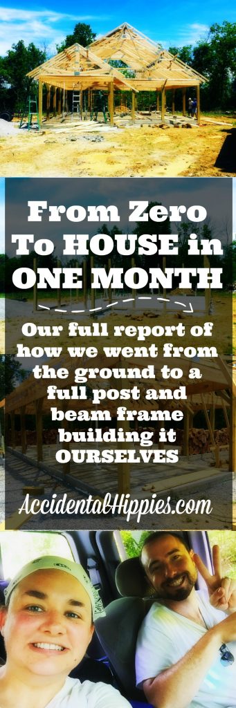 Check out this overview of how one aspiring homestead family built up a full post-and-beam house frame in one month! #diy #house #homestead