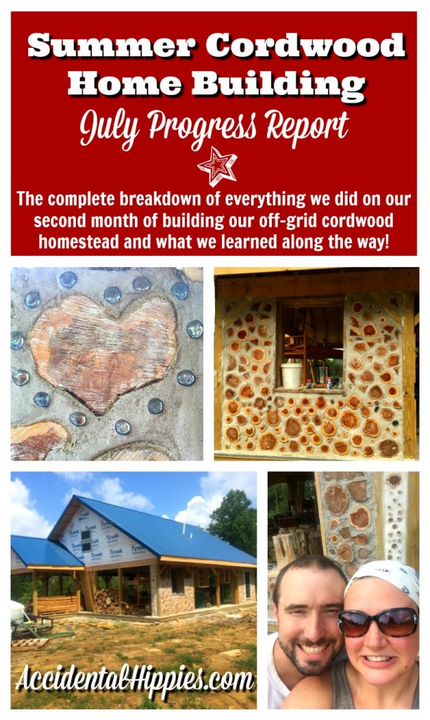 This family of three is building a cordwood house totally off the grid! Check out this progress report to see everything they did in their second full month of building and what you can learn from their mistakes #cordwood #offgrid #house