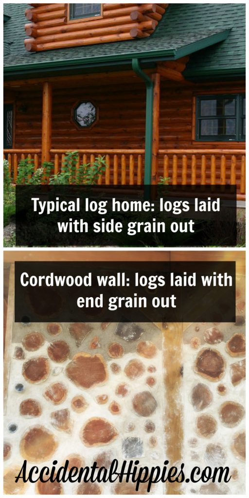The difference between a standard "log home" and a "cordwood masonry" home