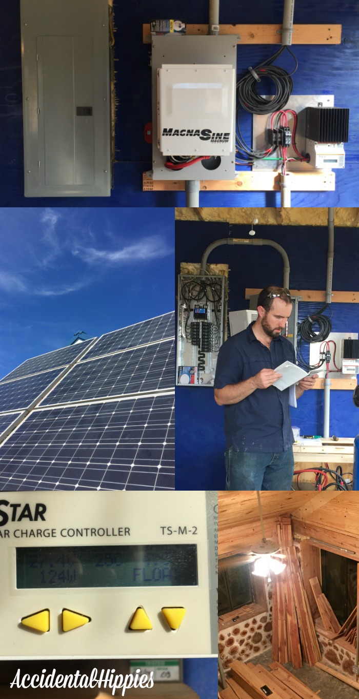 We purchased an off-grid solar kit and installed it ourselves. Check it out in this building progress report.