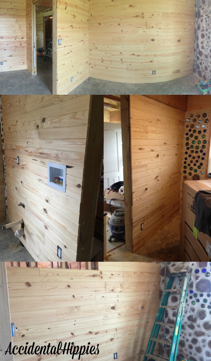 Tongue and groove pine planks are a fast and beautiful way to finish interior walls. Check out our progress with it in this building progress report.