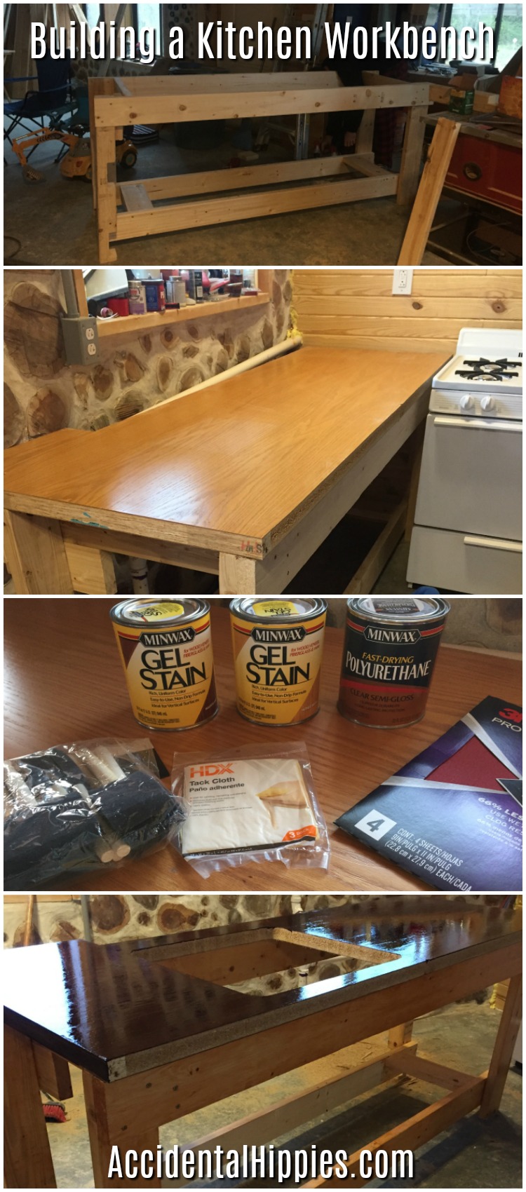 We built an easy and inexpensive workbench for our kitchen instead of using base cabinets.