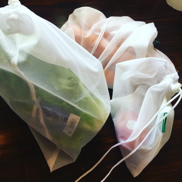 Reusable produce bags are a great way to eliminate single use plastic produce bags at the grocery store. Learn about other great ways to easily reduce your plastic waste without sacrificing or feeling weird about it. #reusable #reduceplasticwaste