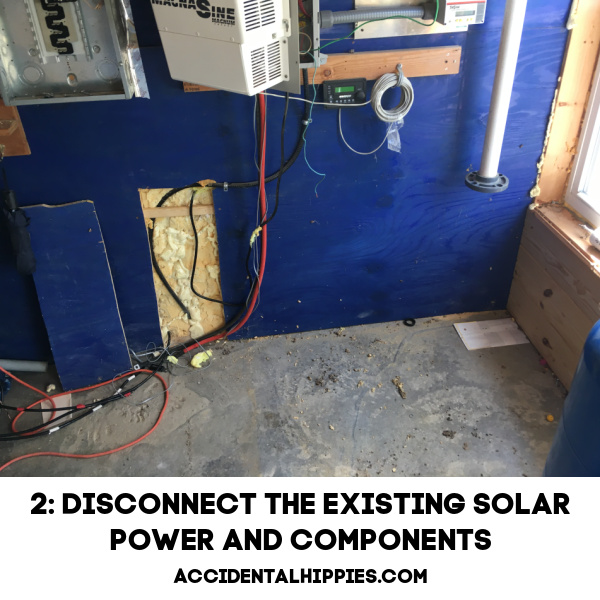 Blue wall containing disconnected solar components and hanging wires