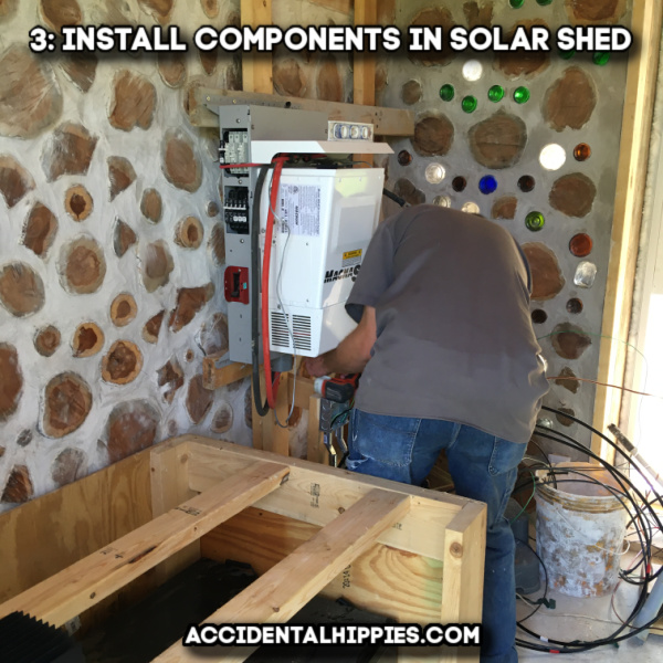 Installing solar components in a cordwood shed